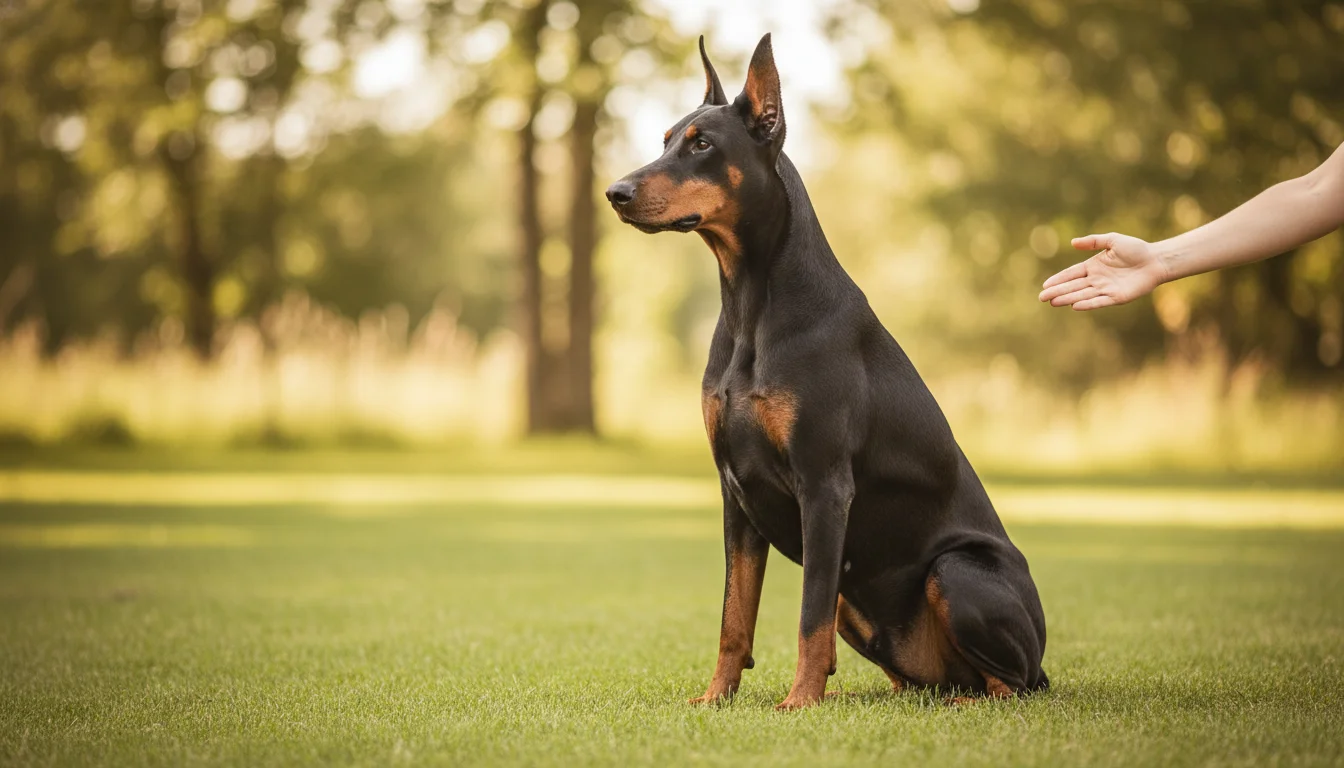 Doberman Pinscher training — breed-specific guide with commands, schedule, and common mistakes